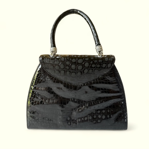 Vintage Glen Miller for Ann Turk Genuine Leather Crocodile Print Black Handbag - Picture 4 of 7